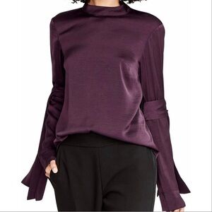 RACHEL Rachel Roy Plum Purple Mock-Neck Long Bow-Tie Sleeve Bell Sleeve Top Sz 6